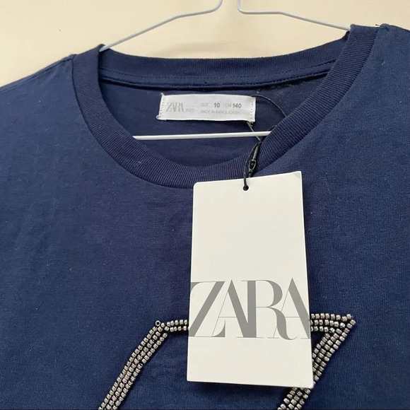 NWT Zara ‎ kids lightning bolt long sleeve tee cotton navy - Picture 2 of 3